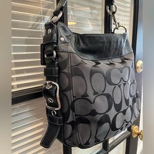 Coach Signature Black on Black Zoe Hobo Shoulder Bag